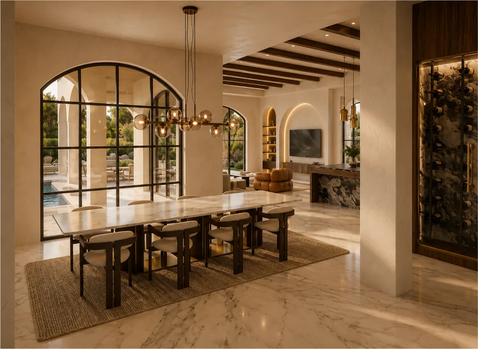 Dining room design with coordinated furnishings and finishes